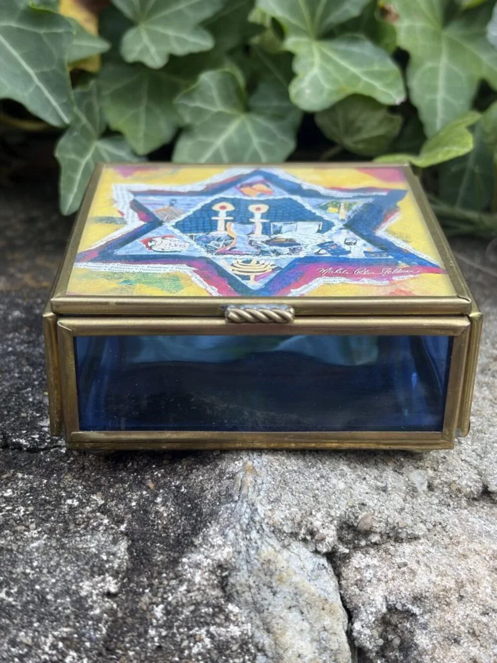 Jewish Star David Trinket Box Michelle Rohn-Feldman Brass Stained Glass Judaica
